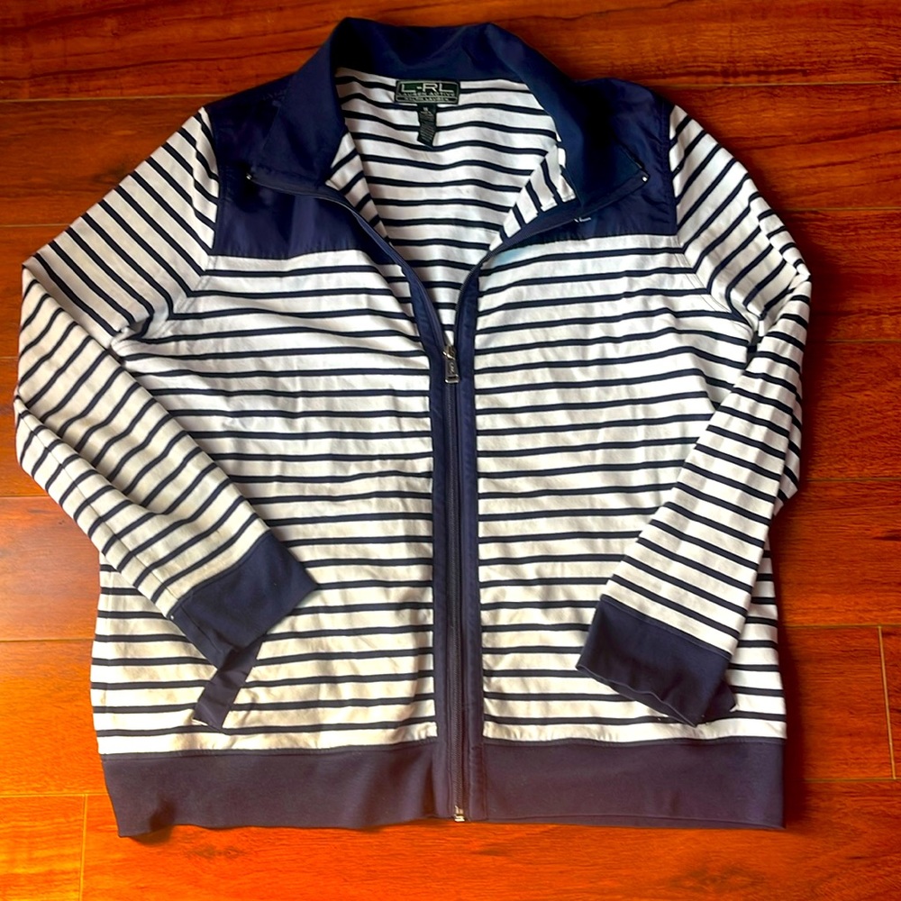 L-RL Lauren Active Ralph Lauren Women's Navy/White Stripe Zip Jacket Size 1X